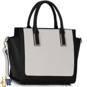Black/White Tote Bag With Long Strap 1