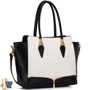 Black/White Zipper Tote Shoulder Bag 1