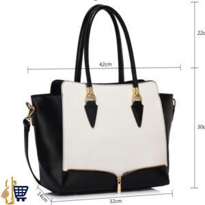 Black/White Zipper Tote Shoulder Bag 3