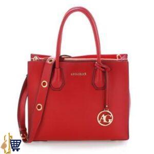 Burgundy Grab Tote Handbag With Gold Metal