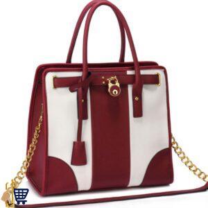 Burgundy/White Colour Block Tote Handbag 1