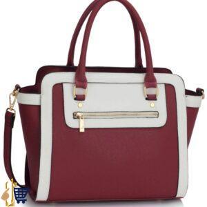 Burgundy/White Grab Tote Handbag 1