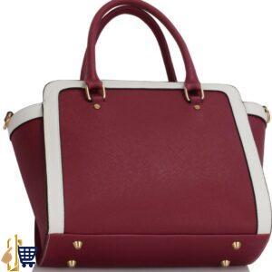 Burgundy/White Grab Tote Handbag 2