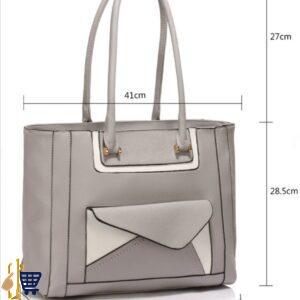 Grey Front-pocket Tote Shoulder Bag 2