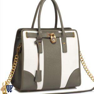 Grey/White Colour Block Tote Handbag 1
