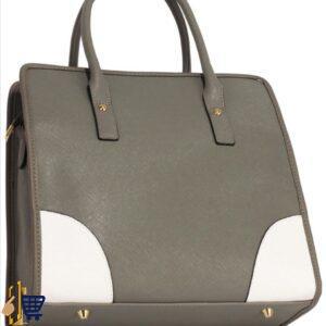 Grey/White Colour Block Tote Handbag 2