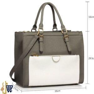 Grey/White Front Pocket Grab Tote Handbag 2