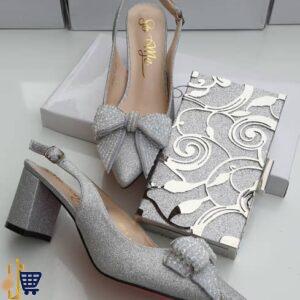 So Me Shoes Low Heel & Purse – Silver 2