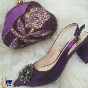 Low Heel Shoe & Cluth Purse - Purple