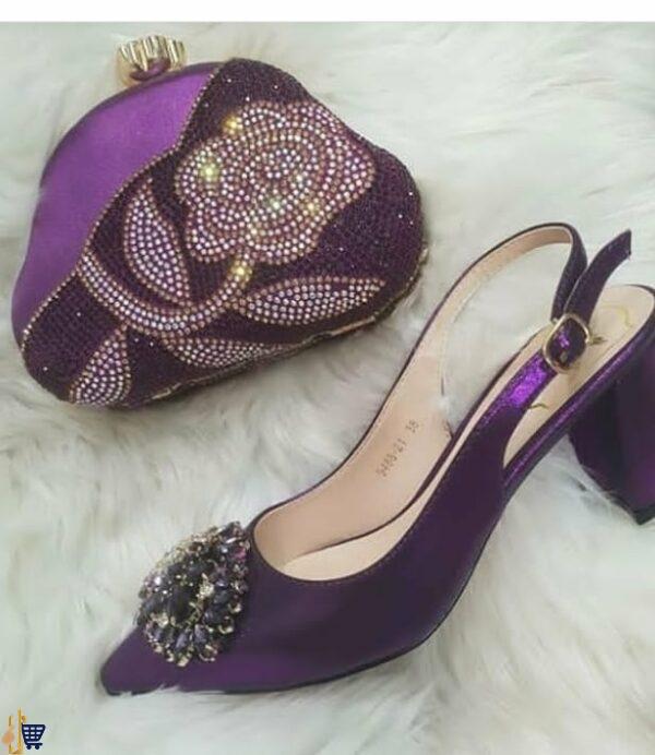 Low Heel Shoe & Cluth Purse - Purple