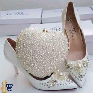 So Me Shoes Low Heel & Purse - White