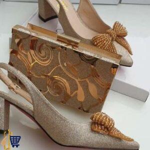 So Me Shoes Low Heel & Purse - Gold