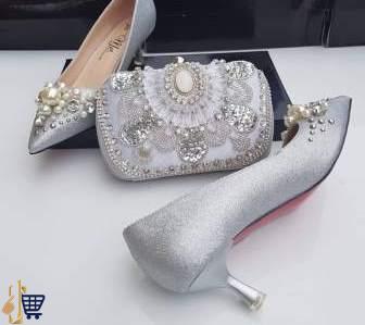 Silver Shoes with Matching Purse for Woman Wedding Bride Female