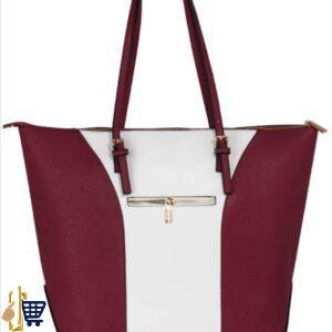 Large Burgudy/White Shoulder Handbag 2