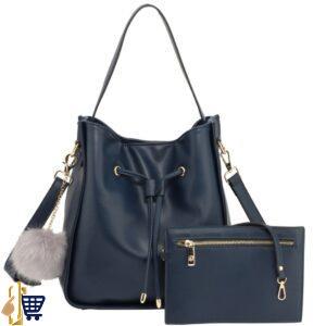 2 Pieces Navy Drawstring Tote Bag With Pouch 1