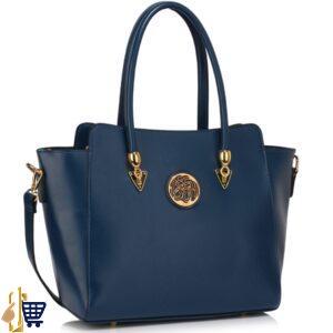 Navy Metal Detail Grab Tote Handbag 1