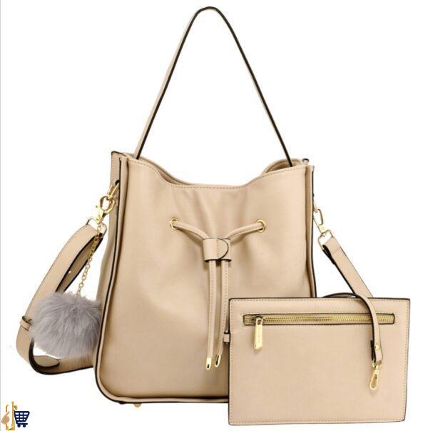 2 Pieces Nude Drawstring Tote Bag With Pouch