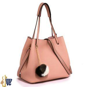 Pink Hobo Bag With Faux-Fur Charm 1