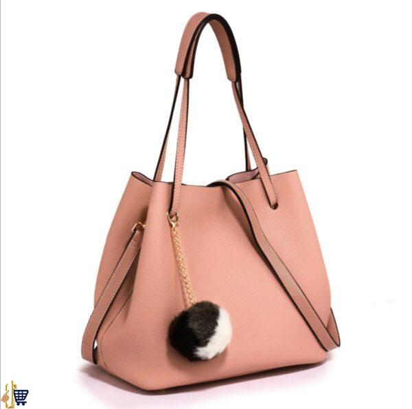 Pink Hobo Bag With Faux-Fur Charm