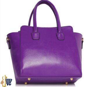 Purple Metal Detail Grab Tote Handbag 2