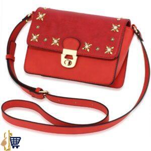 Red Flap Twist Lock Cross Body Bag