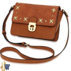 Tan Flap Twist Lock Cross Body Bag 1