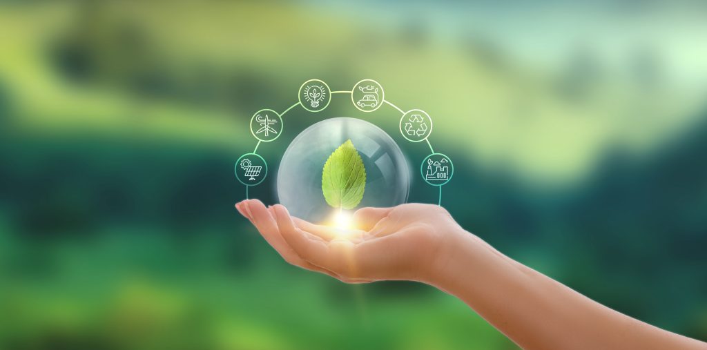 Hand,Holding,Green,Leaf,With,Icons,Energy,Sources,For,Renewable,
