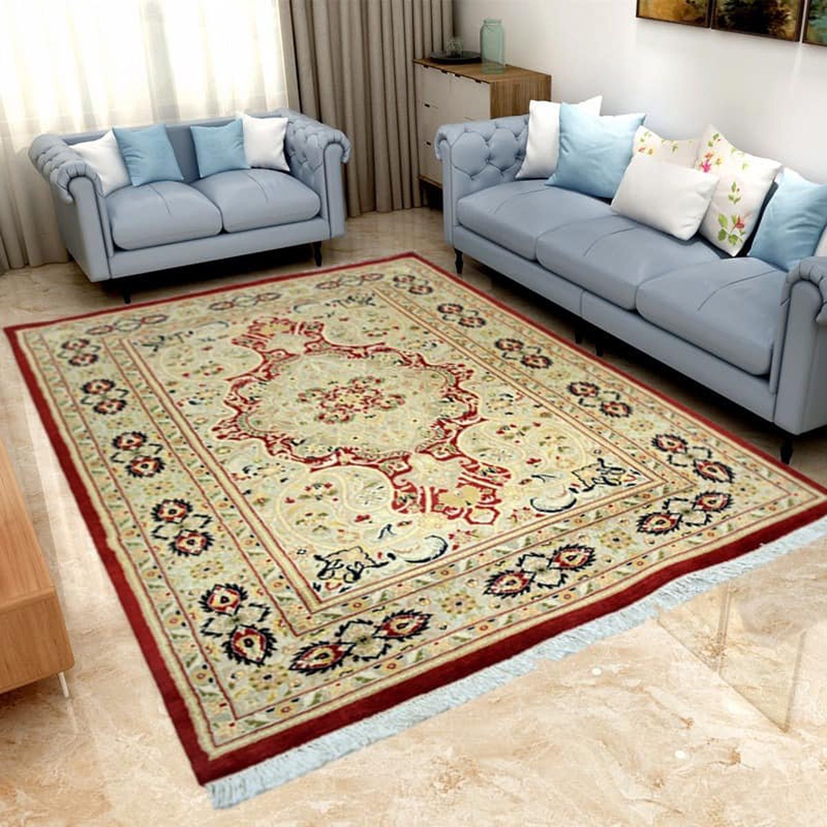 Kashan-Hand-knotted-Double-Colonial-White-Soft-Rug