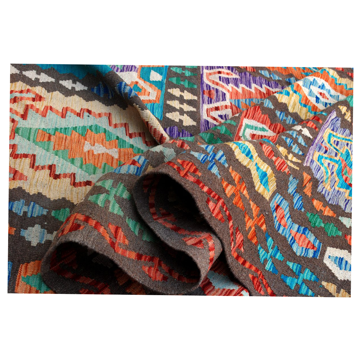 Handgefertigter-Multicolor-Chobi-Kilim-Teppich