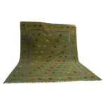 Soumak-Thatch-Green-Kilim-Rug