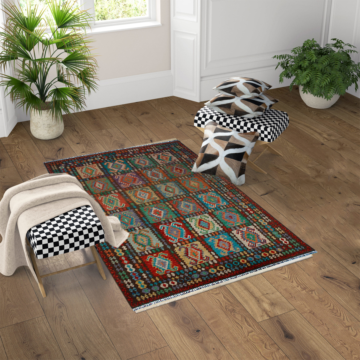 Handmade Multicolor Chobi Kilim Rug - Fybernots