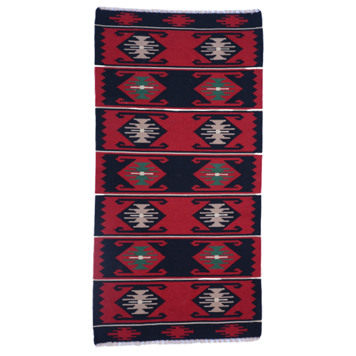 Aztec -Handgjord- Mexikansk- Röd- Vintage- Matta