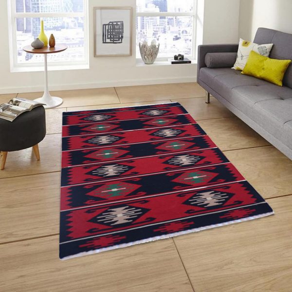 Aztec- Handmade- Mexican- Red -Vintage- Rug