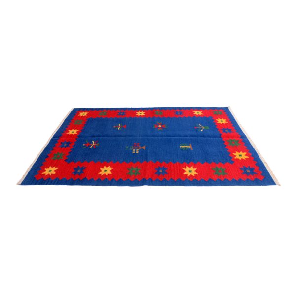 Vintage -Handwoven -Tory -Blue- Kilim- Rug