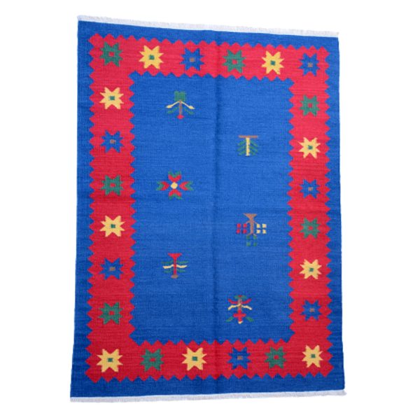 Vintage- Handwoven -Tory -Blue- Kilim -Rug