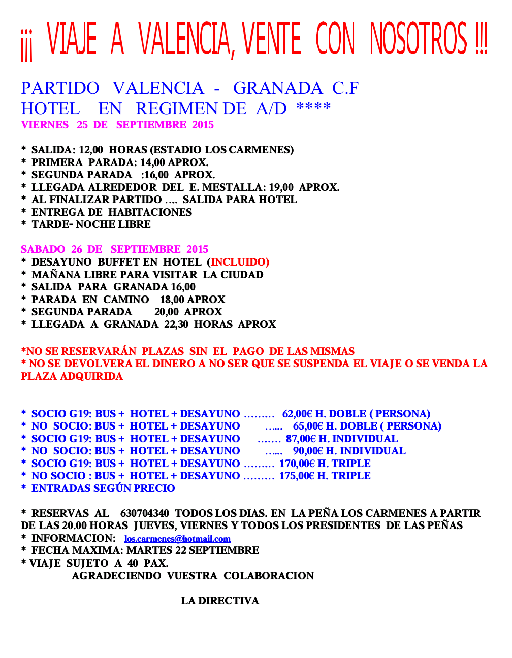 Viaje Valencia - Granada C.F.