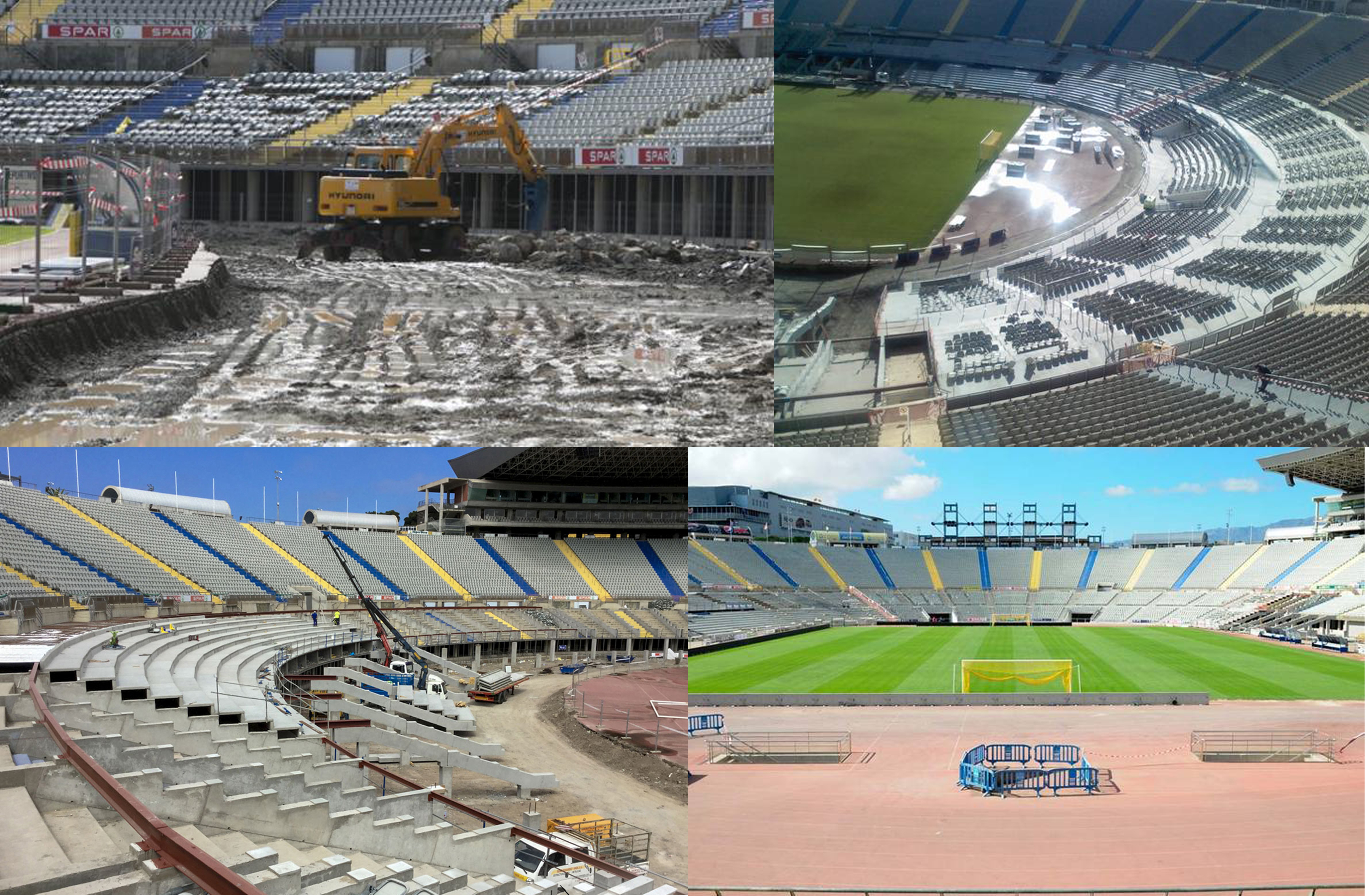 Algunos momentos de las ampliaciones del graderío del Estadio de Gran Canaria