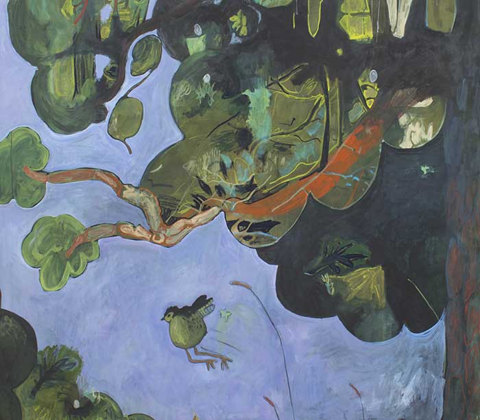 Heidi Naumanen: Ekosysteemi, 115,5 x 140 cm, sekatekniikka kankaalle, 2022