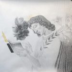 Henni Kitti: Mineraali ja Botticellin enkeli; lyijykynä ja kulta paperille; 105 x 87 cm; 2016 – 2018