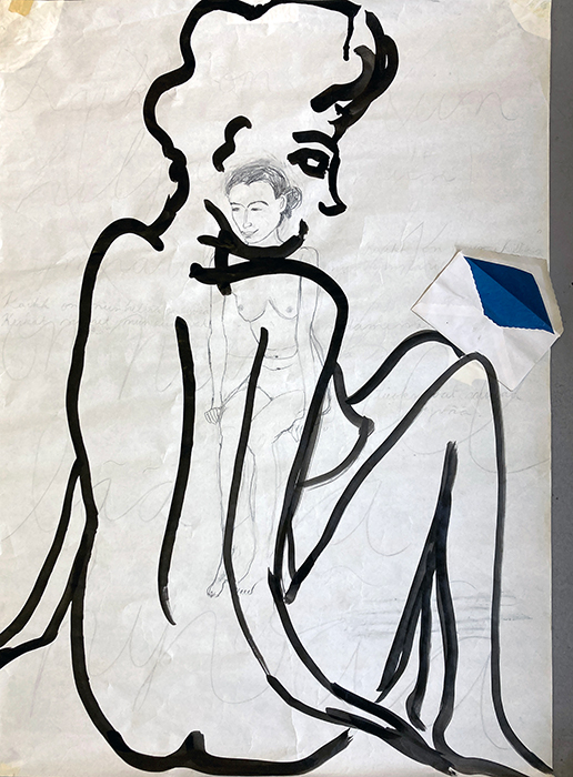 Niina Lehtonen Braun: nimetön /untitled, 104 x 74 cm, muste ja kollaasi paperille