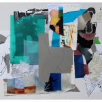 Tero Kontinen: "Suotuisat olosuhteet", 83 x 63 cm, akryyliväri, akryylimuste ja akryylimarker paperilla, akryylispray, piirustuskalvo, värikalvot, 2018
