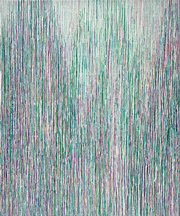 Vesa Hjort: Cascade I, akryyli ja värillinen muste kankaalle, 30 x 25 cm