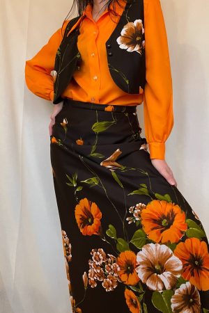Vintage-kjol, blus, väst 70-tal
