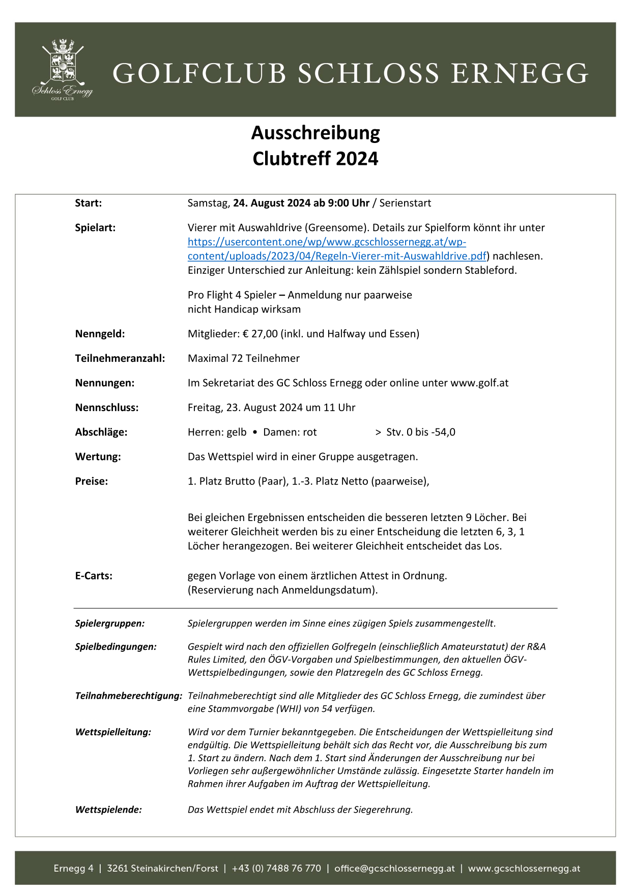 Ausschreibung Clubtreff 2024