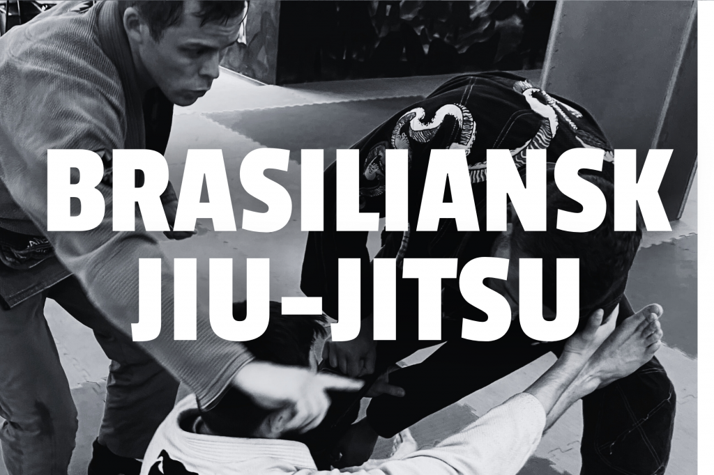 Foto med BJJ udøvere og en tekst med Brasiliansk Jiu-Jitsu