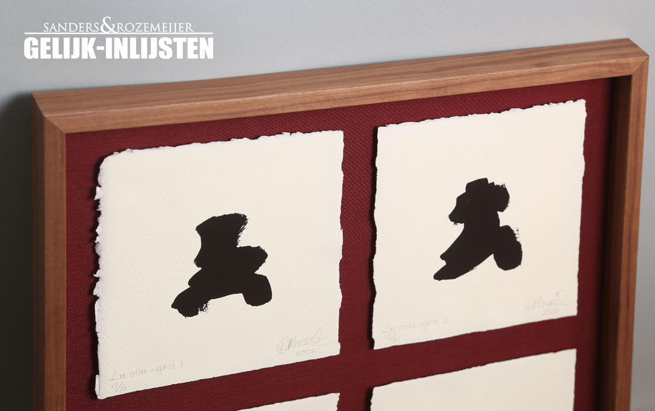 Japanse kalligrafie inlijsten met museumglas