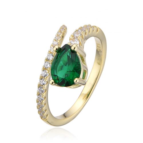 ANELLO_REGOLABILE_ZIRCONATO_CON_PIETRA_A_FORMA_DI_GOCCIA_VERDE