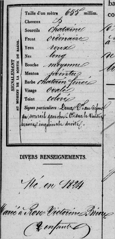 Registres matricules bagnards - Signalement