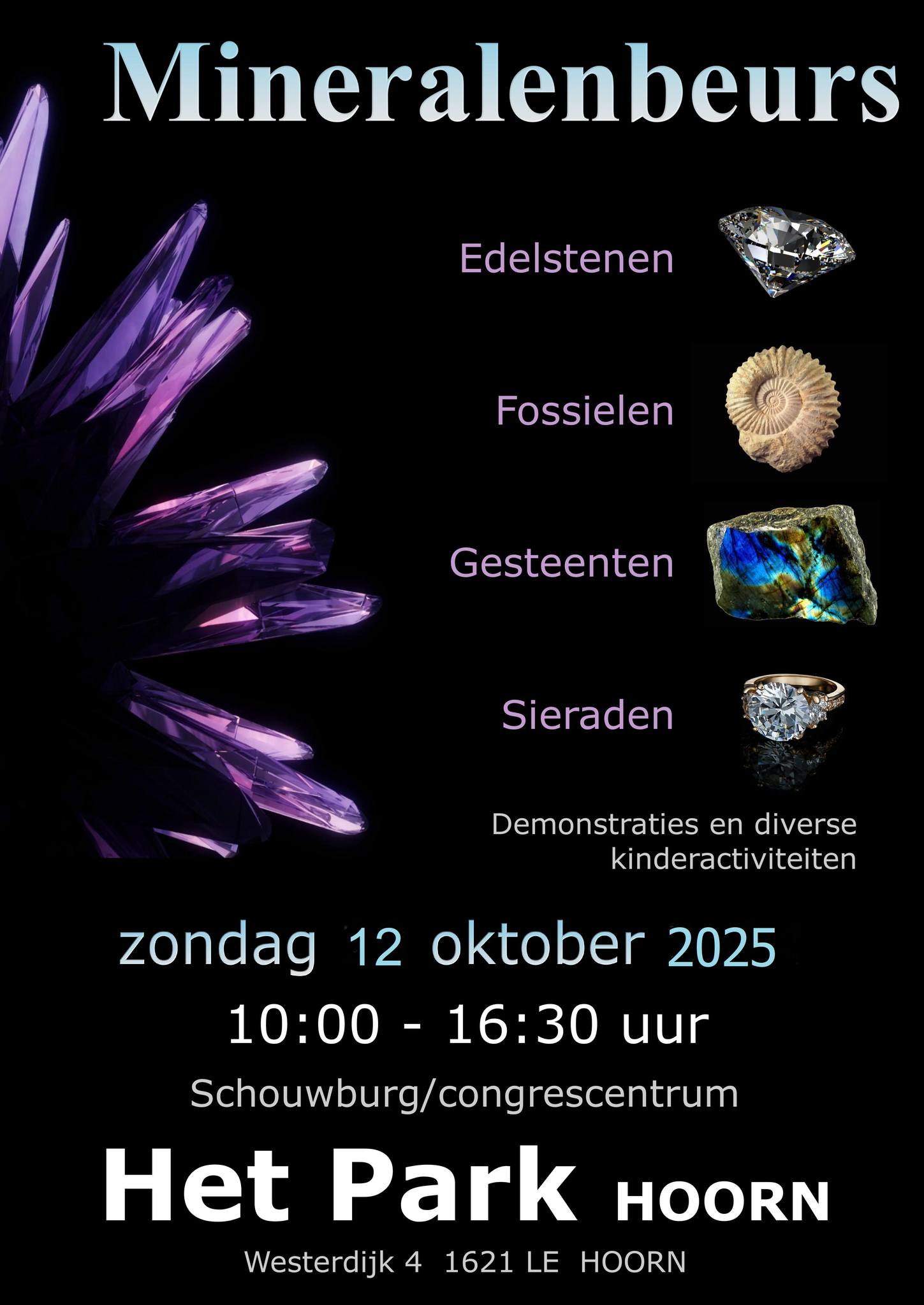 Mineralenbeurs Hoorn: mineralen, fossielen, edelstenen en sieraden