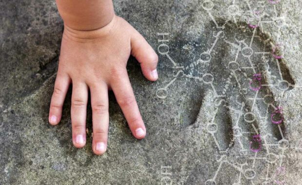 Main d'enfant comme symbol du empreinte carbone dans notre future